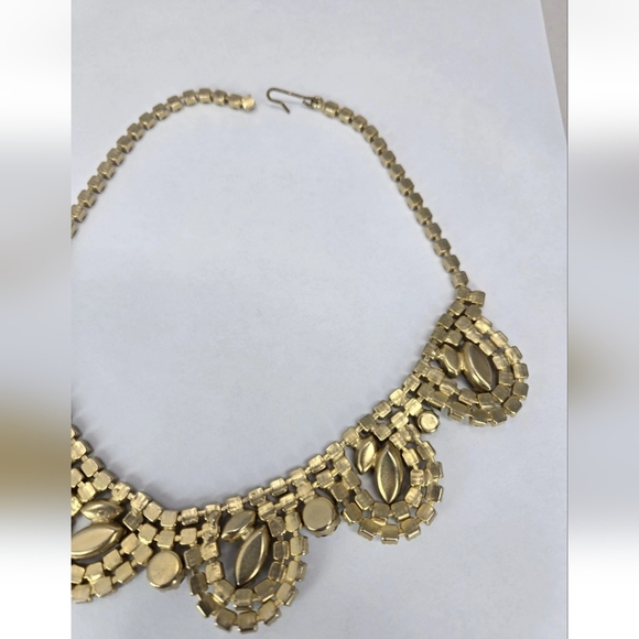 Topaz Aurora Borealis Rhinestone 1950 Choker With Molded Art Glass Leave **READ* - Picture 8 of 10